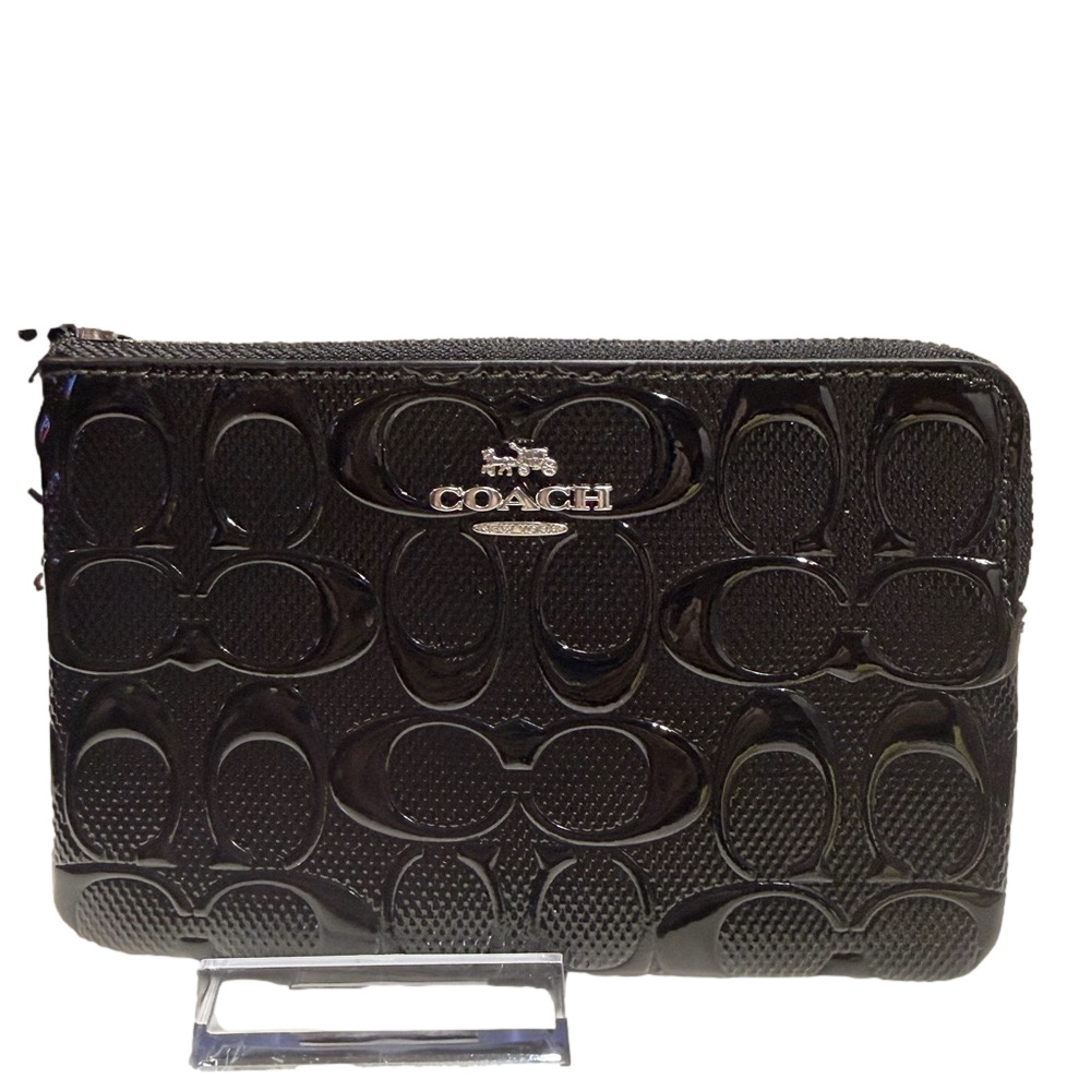 Coach Black Patent Leather Zip Pouch